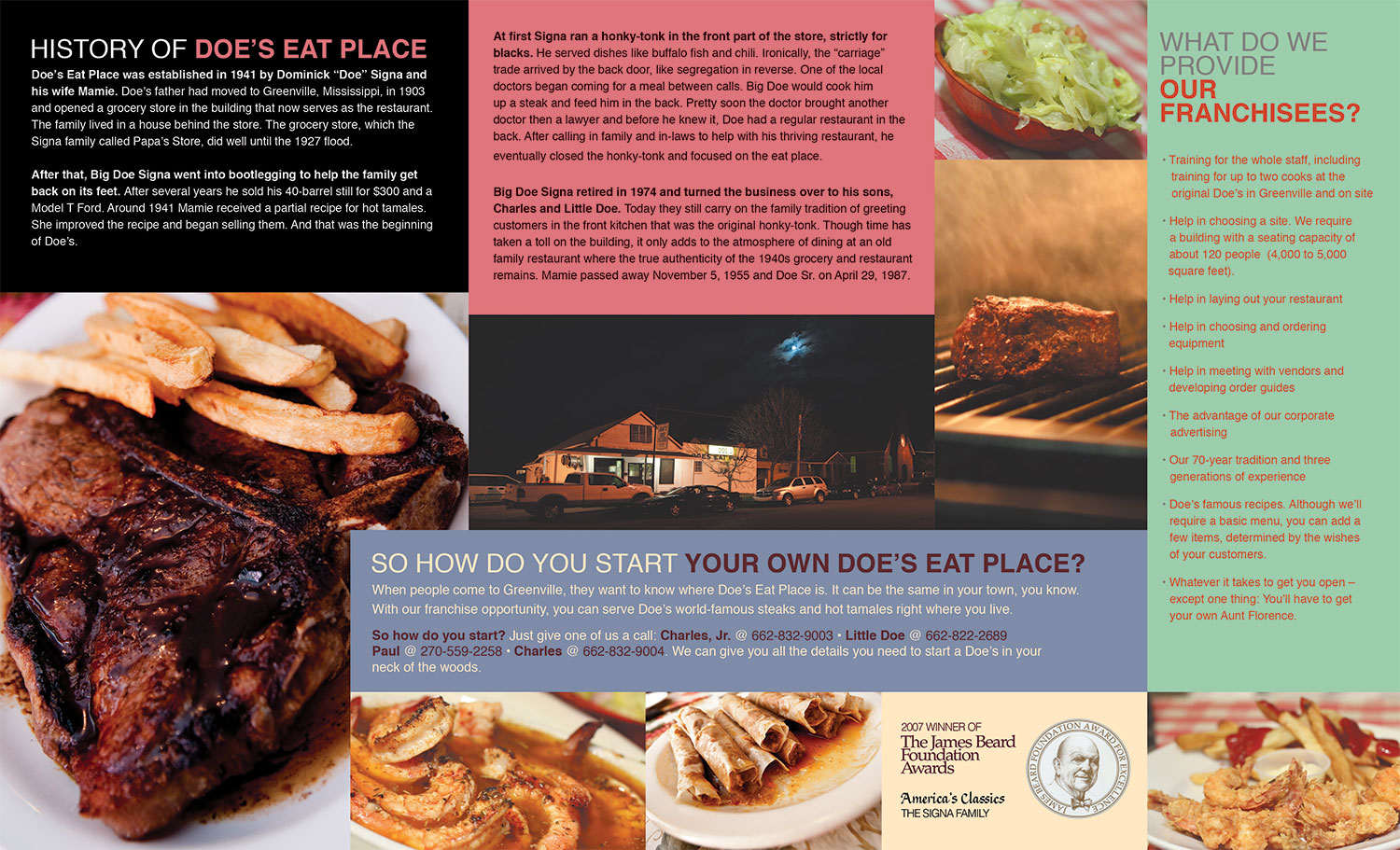 That Creative Guy. Doe's Eat Place Brochure Design. brand expert. graphic design. web design in mississippi. 